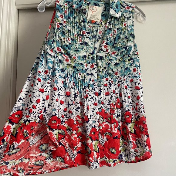 Anthropologie Conversations 6 of 52 Floral Daisies Blouse XSP Sleeveless Button - Picture 5 of 15